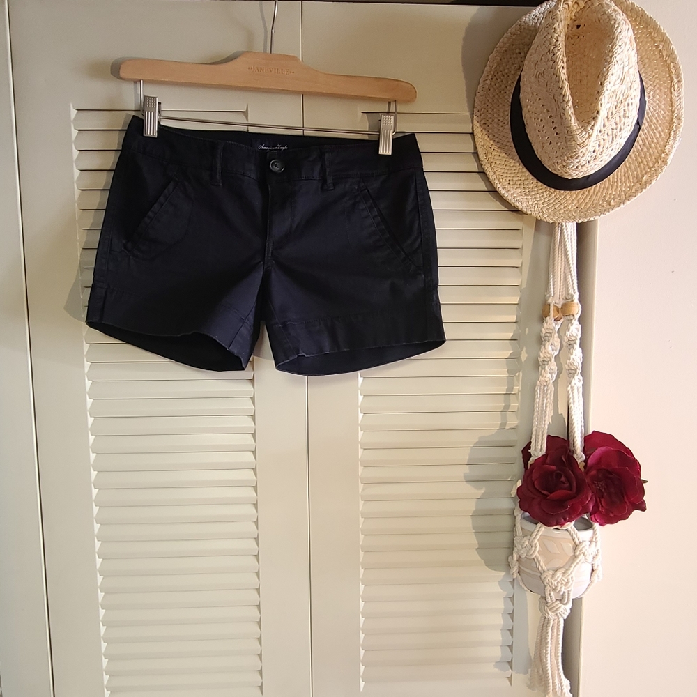 American Eagle Outfitters Black Midi Chino Black Shorts